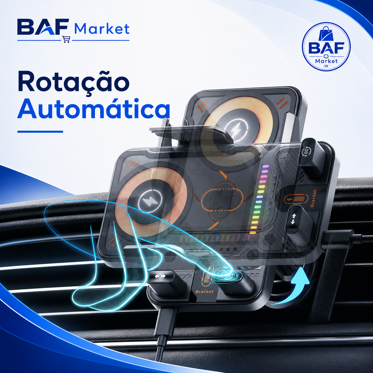 🔥Promoção do último dia 49%🔥Smart 2-In-1 Auto-Giratório Suporte para Telefone de Carro & Carregador Sem Fio