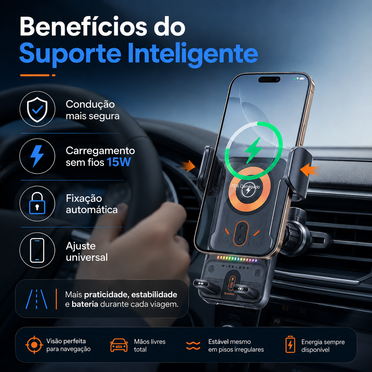 🔥Promoção do último dia 49%🔥Smart 2-In-1 Auto-Giratório Suporte para Telefone de Carro & Carregador Sem Fio