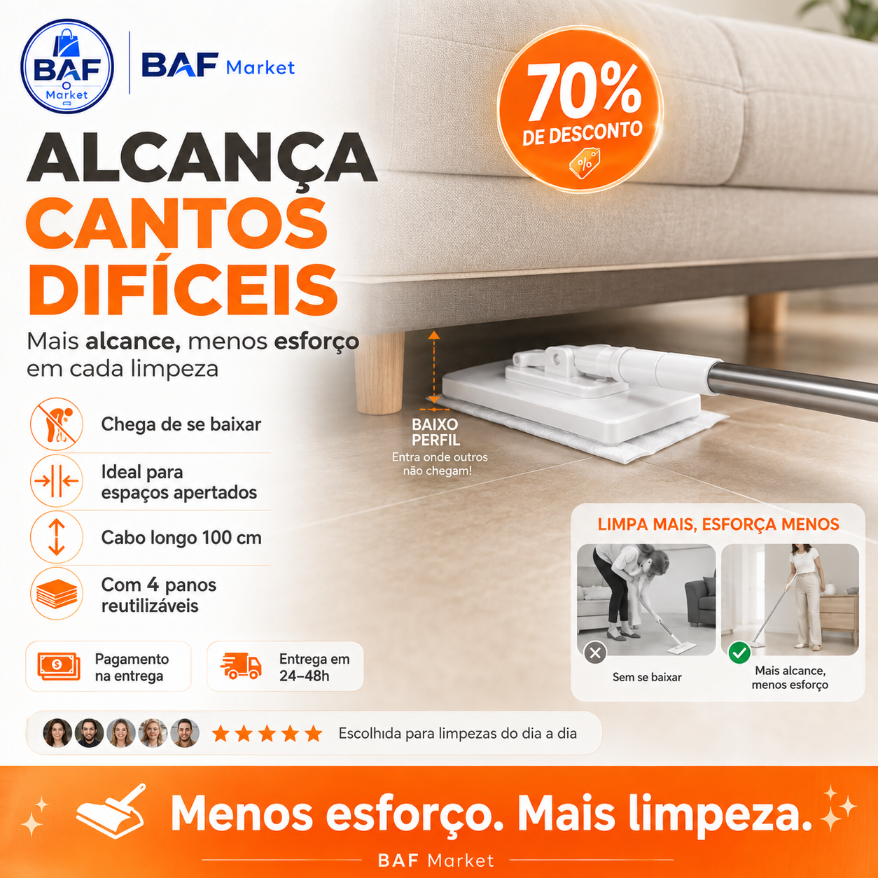 🔥 Último dia: 70% de desconto 🔥 Mopa multifuncional com 4 panos reutilizáveis