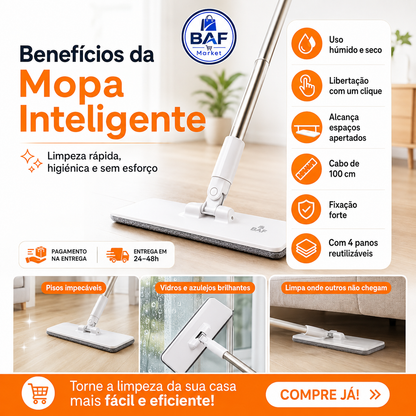 🔥 Último dia: 70% de desconto 🔥 Mopa multifuncional com 4 panos reutilizáveis