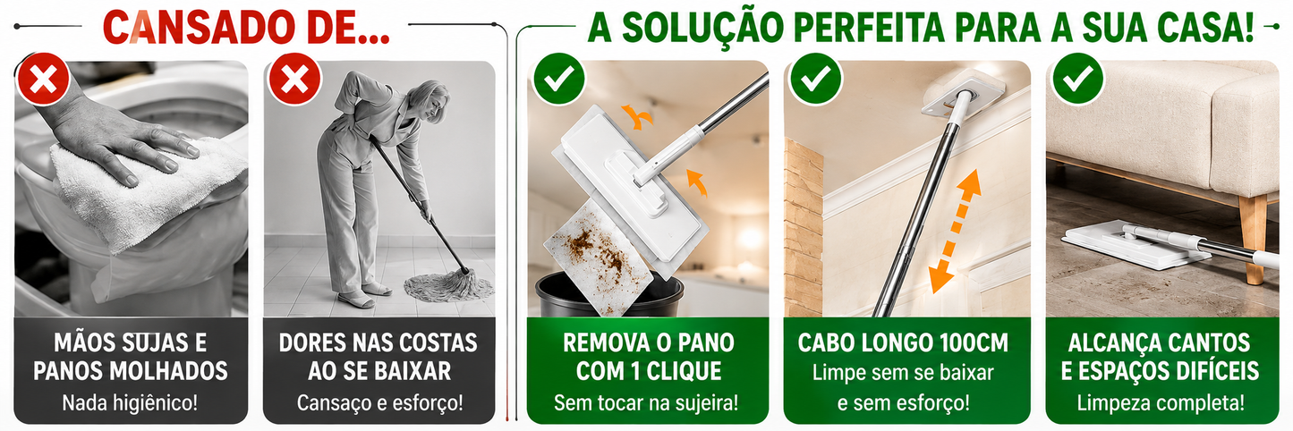 🔥 Último dia: 70% de desconto 🔥 Mopa multifuncional com 4 panos reutilizáveis