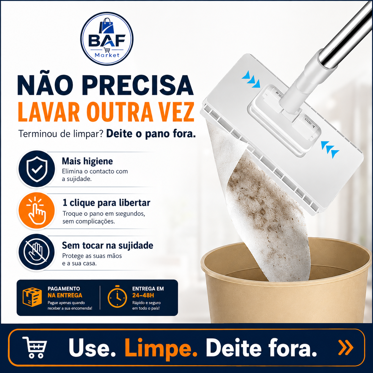 🔥 Último dia: 70% de desconto 🔥 Mopa multifuncional com 4 panos reutilizáveis