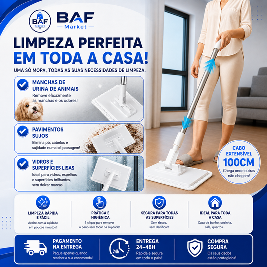 🔥 Último dia: 70% de desconto 🔥 Mopa multifuncional com 4 panos reutilizáveis