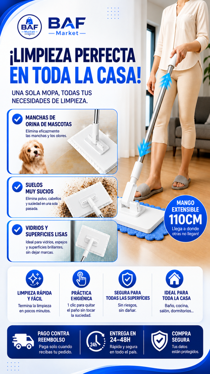 🔥 ¡Limpia tu hogar sin esfuerzo! 🏡 Mopa multifuncional con 2 paños reutilizables | ¡10 % de descuento en la 2.ª unidad! 🔥