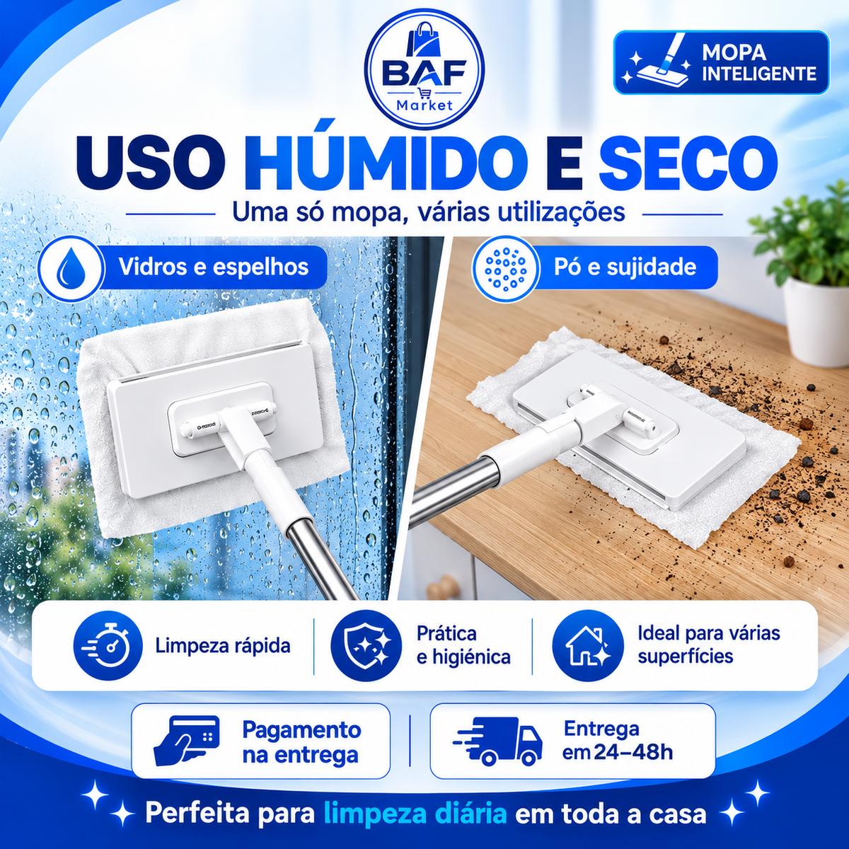 🔥 ¡Limpia tu hogar sin esfuerzo! 🏡 Mopa multifuncional con 2 paños reutilizables | ¡10 % de descuento en la 2.ª unidad! 🔥